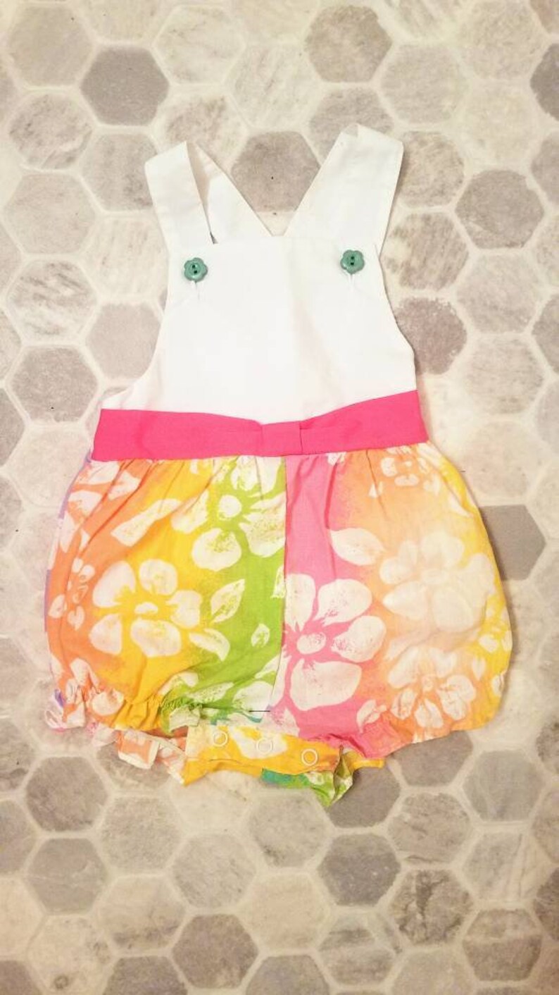 Adorable Vintage Neon Flower 1980s Baby Girl Romper 12 Months