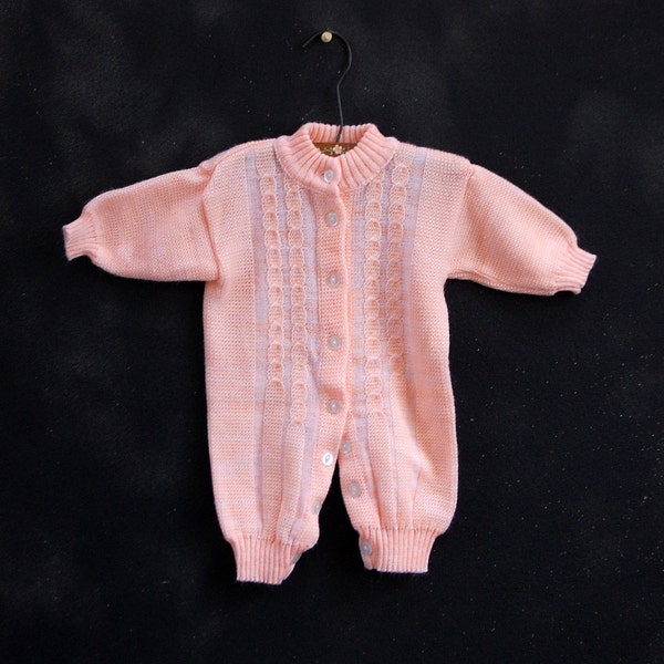 Handmade Vintage Knit Sherbert Orange One Piece Size 3 Months