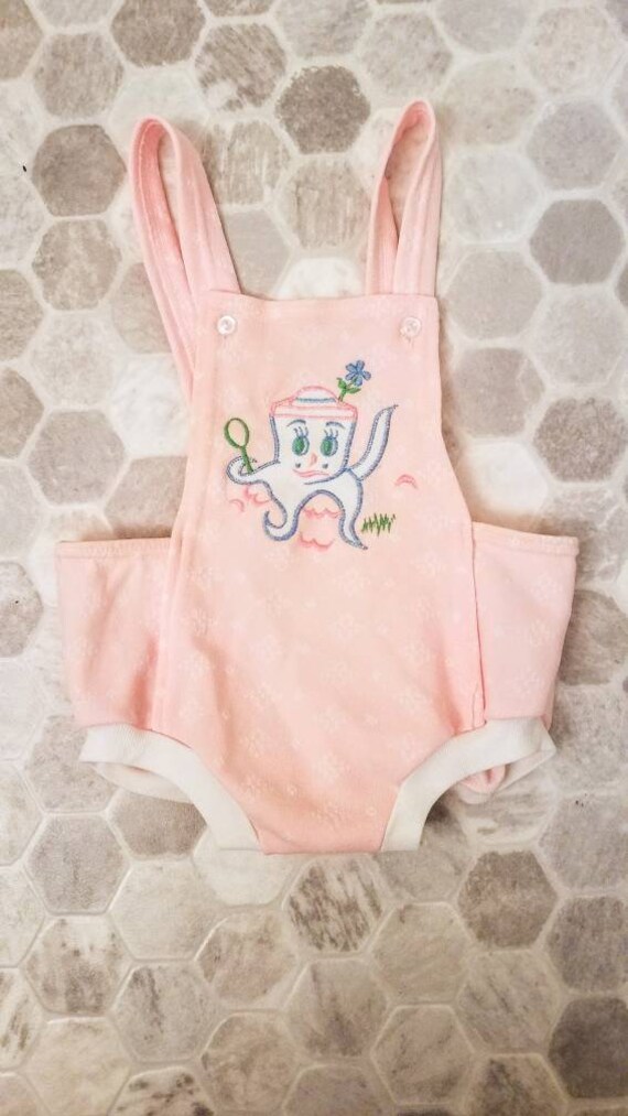 Adorable Vintage K-Mart Peach Pink Octopus Baby Girl Romper 18 Months