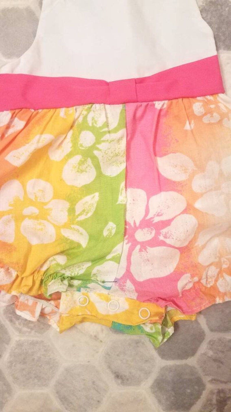 Adorable Vintage Neon Flower 1980s Baby Girl Romper 12 Months