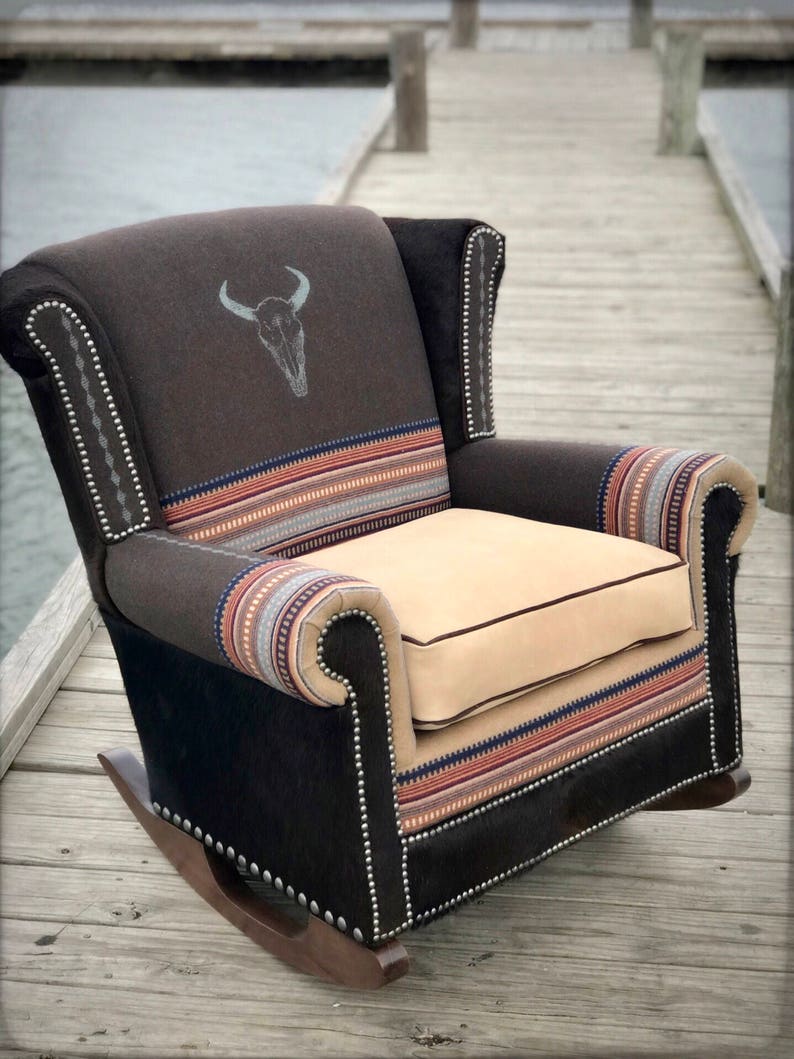 Western cowhide rocking chair Etsy