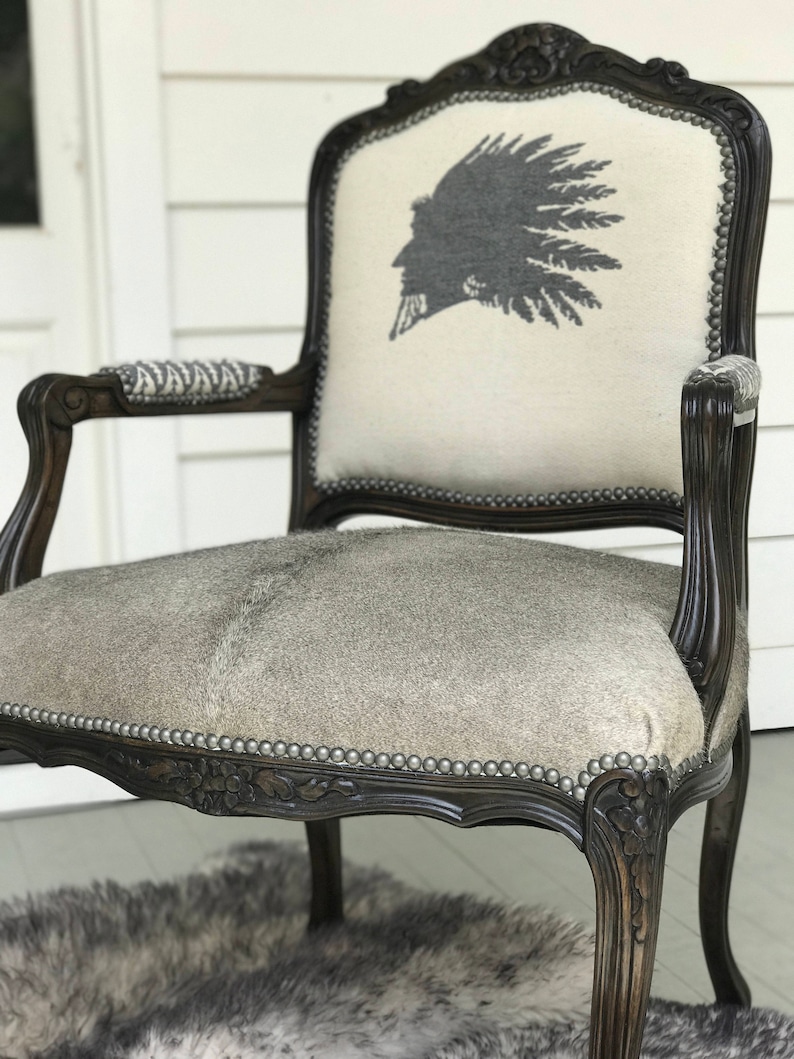 Western Cowhide Accent Chair,grey Sold Etsy