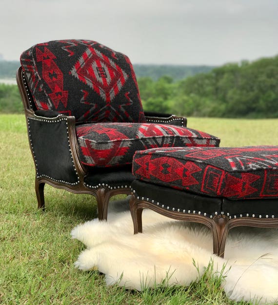 Sold Western Navajo Cowhide Chair Ottoman Etsy