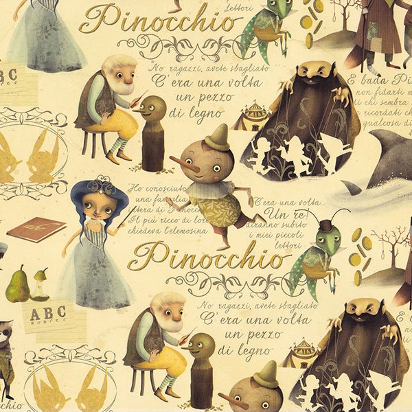 Pinocchio - Geschenkpapier mit Goldfarbendruck
