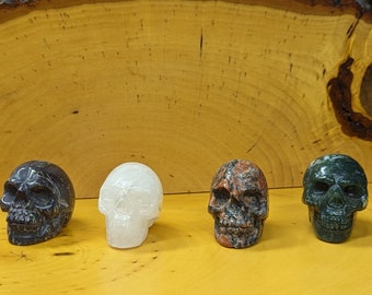 Set of 4 Gemstone Crystal Skull Carvings