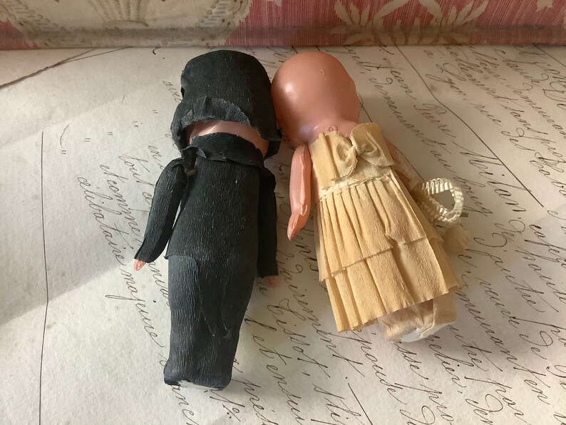 Antique celluloid bride and groom wedding cake toppers image 1