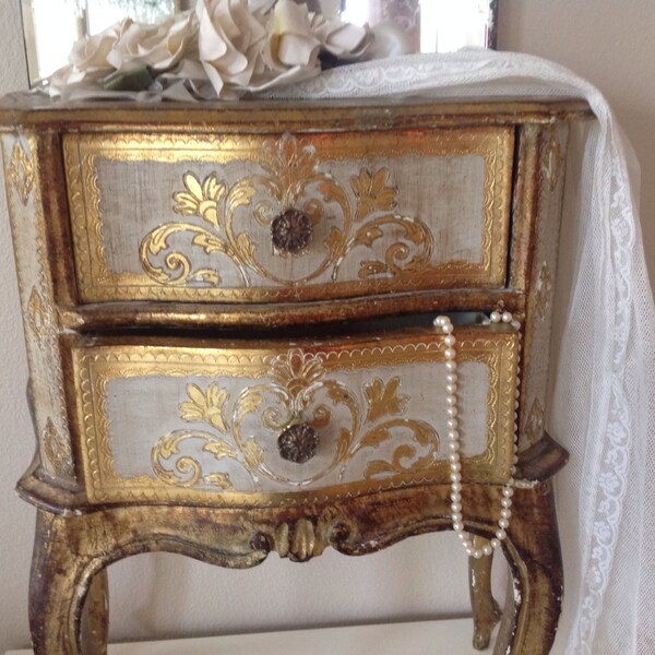 RESERVED for CHRISTINA until March 31/Beautiful antique boudoir florentine Italian gilt gold night stand