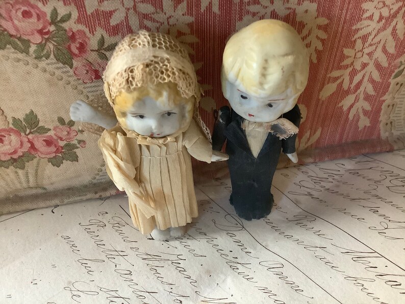 Antique bride and groom wedding cake topper image 0