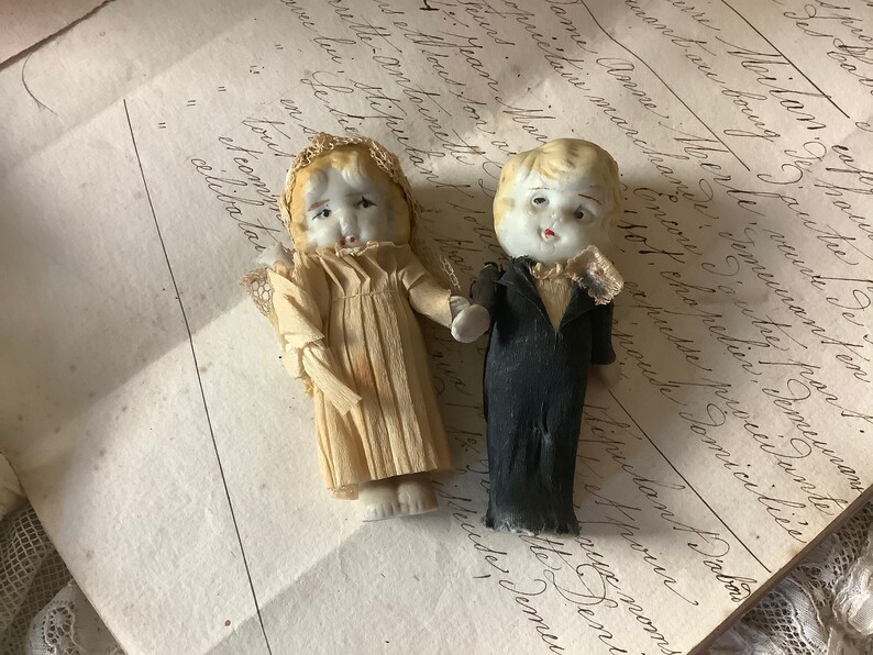 Antique bride and groom wedding cake topper image 1