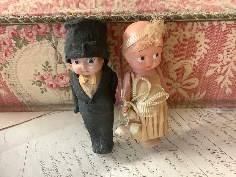 Antique celluloid bride and groom wedding cake toppers image 3