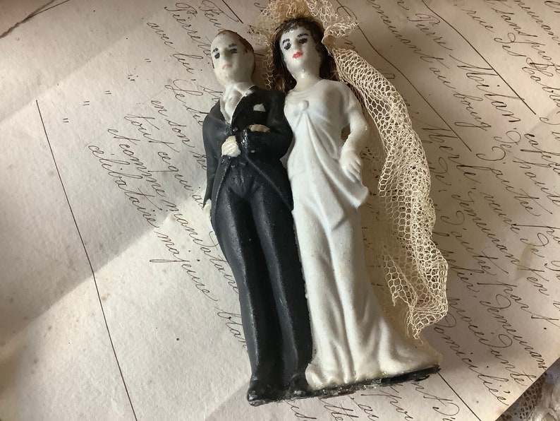 Beautiful 1930s bisque bride and groom cake topper image 0
