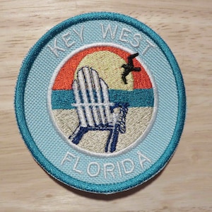Key West Chair, Beach, iron on patch, vacation, souvenir patch, sunset, Florida, Key West