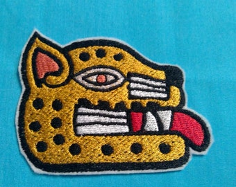 Best selling, Mayan patch, Mexican Balam totem, symbol, Jungle cat, embroidery, iron on, Yucatan