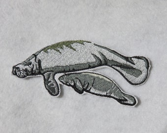 Manatee, embroidery patch, emblem, iron on, Florida, tropics, beach, ocean, marine life