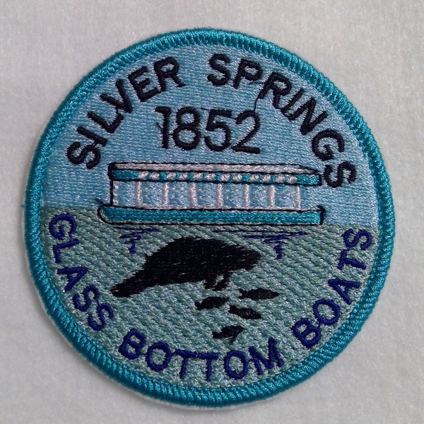 Silver Springs, Florida souvenir, glass bottom boats, manatee, kayaking, travel, fresh water springs, vacation, iron on, emblem