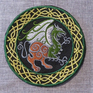 Celtic Griffin, patch, iron on, embroidery, emblem, celtic weave, Dane
