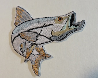 Snook, sport fishing, fish, embroidery patch, iron on, fishing, inshore coastal fish, applique, boating, flats fishing