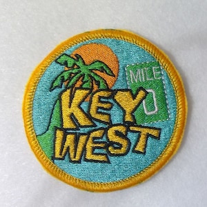 Key West, Florida, embroidery, iron on patch, souvenir, vacation, summer, Mile 0