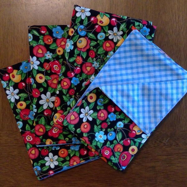 Colorful Cloth Napkins, Set of 4, 100% Cotton, 3" x 13" Napkins, Reversible, reusable, conservation, table napkins