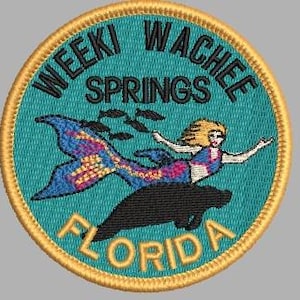 Weeki Wachee, Springs, iron on patch, mermaid, manatee, Florida, vacation, swimming, family