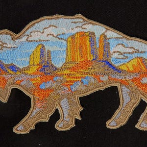 Bison, Southwest, desert, mountains, large iron on, patch, jacket, costume, Native American