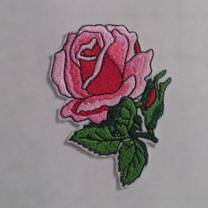 Red Rose patch, applique, flower, rose bud, iron on, garden