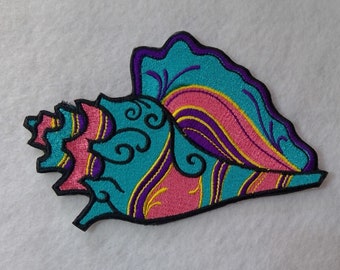 Seashell, patch, jewel tones colorful, beach, summer, vacation, shell, embroidery patch, large