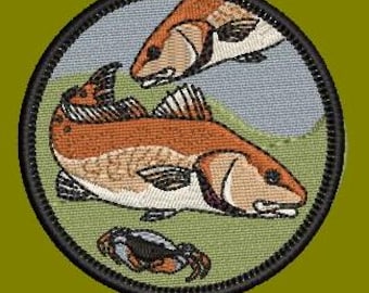 Redfish, iron on patch, embroidery, fishing, inshore, boating, kayaking, red drum