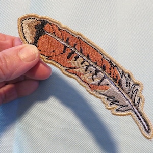 Feather, Red Tailed Hawk, embroidery, iron on patch, Bird of prey,