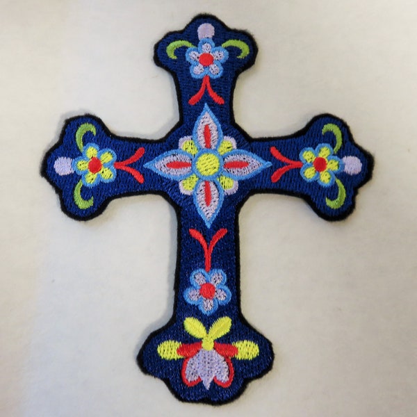 Talavera style cross, Mexican, Southwest, iron on patch, embroidery
