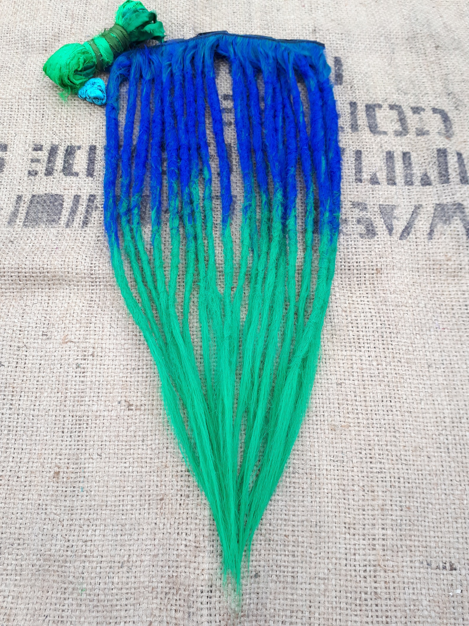 Synthetic Dreads Sea Foam Blue Green Ombre Dreadlock Clipins Single Weft Clip Dreads Set of 18