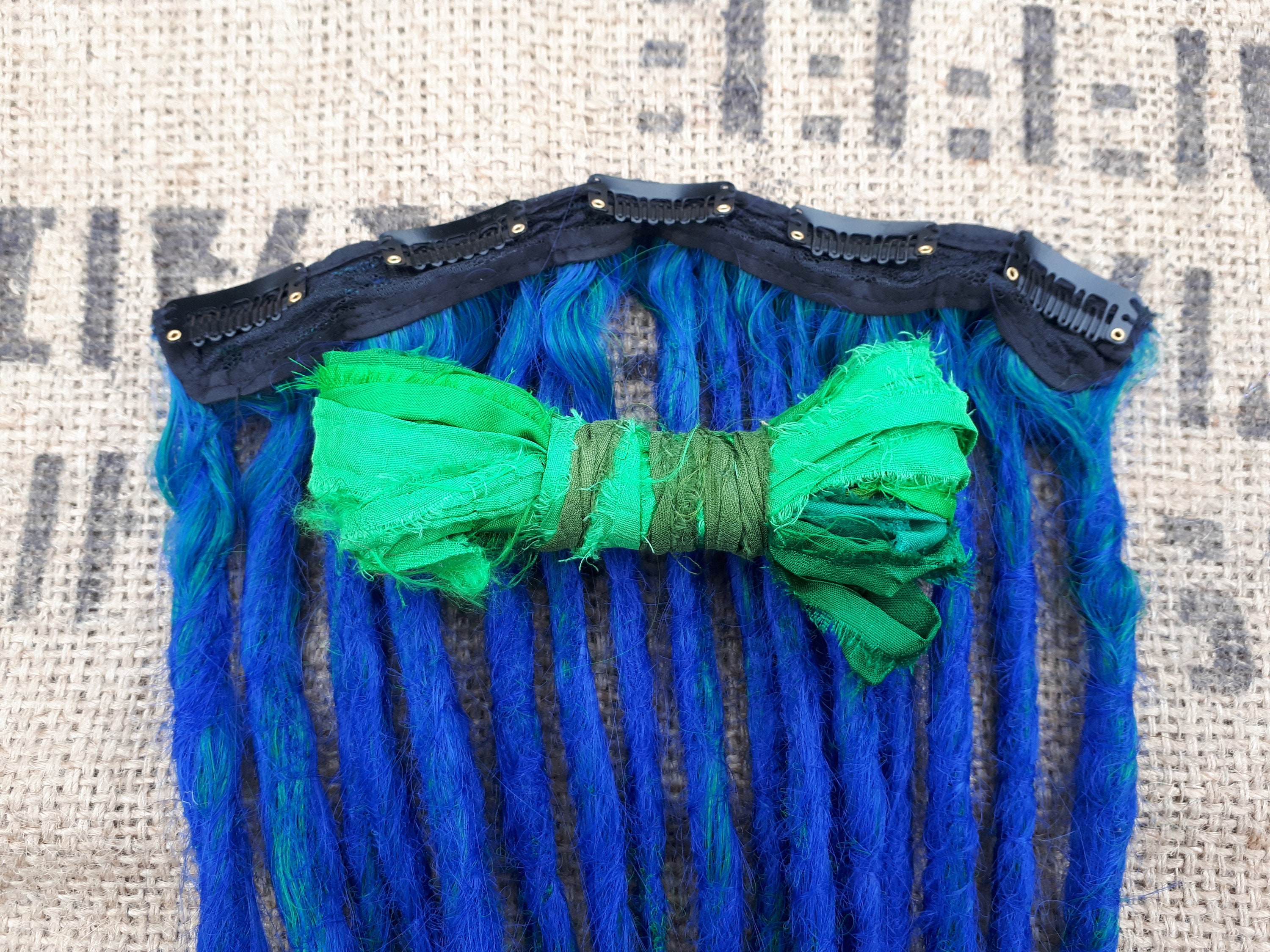 Synthetic Dreads Sea Foam Blue Green Ombre Dreadlock Clipins Single Weft Clip Dreads Set of 18