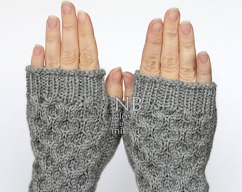 Hand Knitted Fingerless Gloves, Grey, Gloves & Mittens, READY TO SHIP