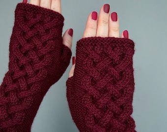 Dark Red Gloves, Hand Knitted Fingerless Gloves, Dark Red, Gloves & Mittens, Gifts For Her, Women, Winter Accessories, Dark Red Mitts