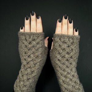 Hand Knitted Fingerless Wool Gloves: Rustic Brown Mittens