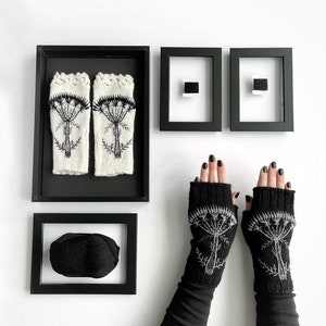 Black Gloves With Wild Flowers, Black And Gray Fingerless Knitted Gloves, Embroidered Mitts With Dill, Gloves & Mittens, Gift Ideas For Her