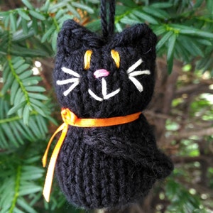 Handmade Knit Black Cat Ornament, Hanging Decoration for Halloween or Christmas image 1