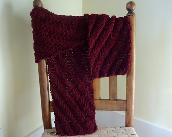 Hand Knit Red Ribbed Scarf: Unisex Acrylic Winter Scarf