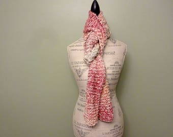 Hand Knit Chunky Scarf: Variegated Pink Neutral, Soft Winter Scarf