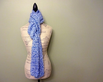 Hand Knit Chunky Scarf: Women's Extra Long Bright Blue Fluffy Scarf
