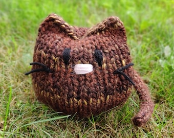 Hand Knit Stuffed Cat: Chunky Plushie Toy, Nursery Decor