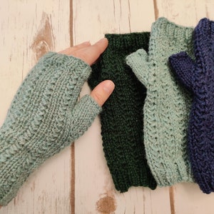 Hand Knit Wool Fingerless Mitts, Natural Fiber, Fingerless Gloves, Wool Gloves, Women's Gloves, Texting Gloves, Yankee Swap, Secret Santa image 1