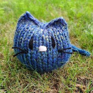 Hand Knit Stuffed Cat: Blue Chunky Plushie Nursery Decor