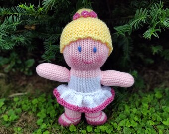 Handmade Knit Ballerina Doll, Blonde Hair, Blue Eyes, Dance Gift