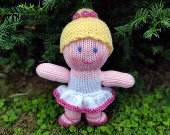 Blonde Ballerina Dolly, Handmade Knit Doll, Ballet Doll, Dance Recital, Soft Doll, Children's Toy, Baby Shower Gift, Blonde Hair, Blue Eyes