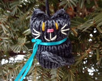 Handmade Knit Tabby Cat Ornament: Rustic Christmas Tree Decoration