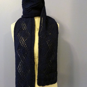 Bufanda de punto, bufanda de lana, bufanda de alpaca, azul marino, bufanda para él, regalo para hombres, regalo para hombres, bufandas para mujeres, accesorios de invierno, patrón de diamantes