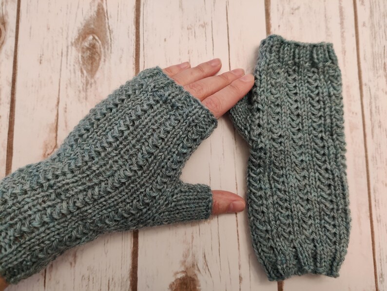 Hand Knit Wool Fingerless Mitts, Natural Fiber, Fingerless Gloves, Wool Gloves, Women's Gloves, Texting Gloves, Yankee Swap, Secret Santa Seafoam Green