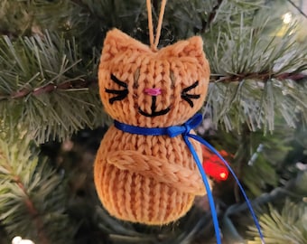 Orange Tabby Cat Ornament, Handmade Knit Christmas Tree Trim, Cute Ornament, Cat Lover, Orange Cat