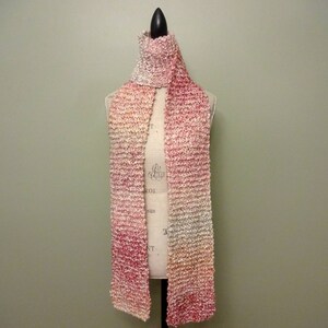 Women's Extra Long Variegated Pink and Neutral Scarf, Colorful Scarf, Hand Knit, Chunky Knit, Soft, Fluffy, Winter Scarf, Hand Made Gift image 6